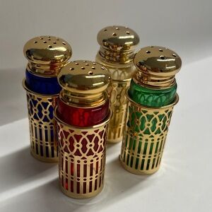 Neiman Marcus Set of 4 Multi Color Glass 24K Gold Plated Salt Pepper Shakers